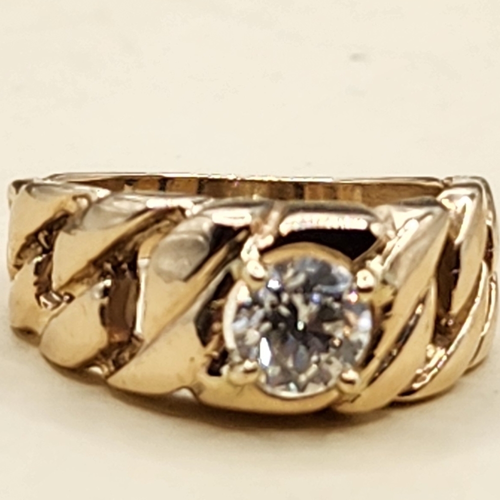 14K Yellow Gold Cuban Link GIA Certified .90CT I-SI1 Diamond Sz 8.5 Mens Ring